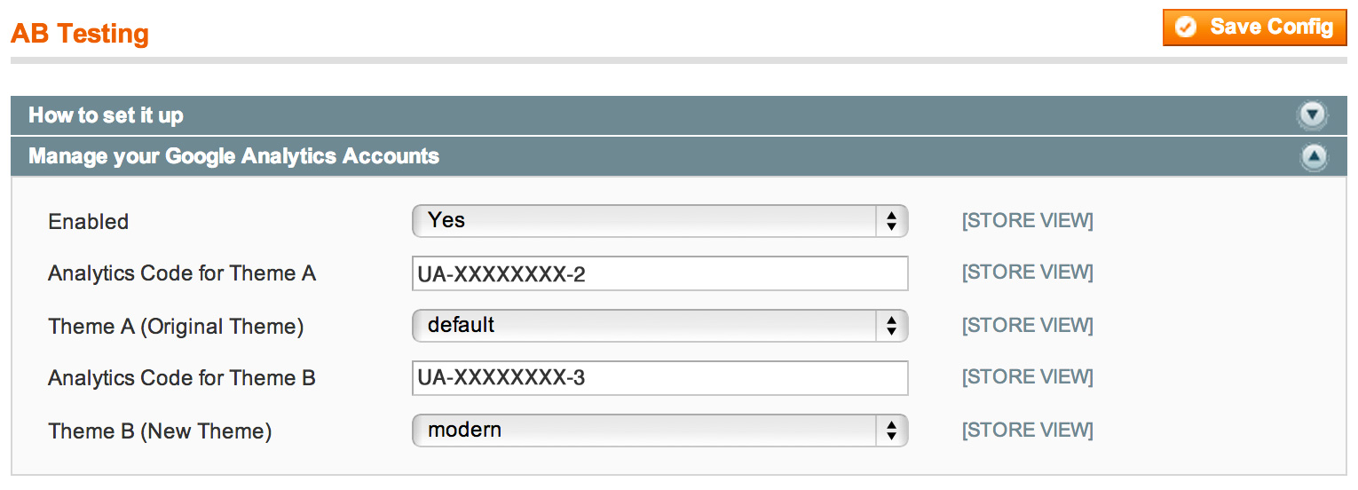 Select your current theme and your new theme - pop in the property ID's for each.