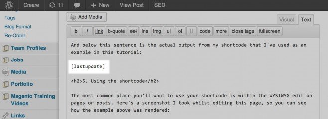Shortcode deployed within the WordPress WYSIWYG Editor