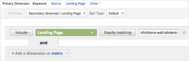 Filter in Secondary dimension: Landing Page